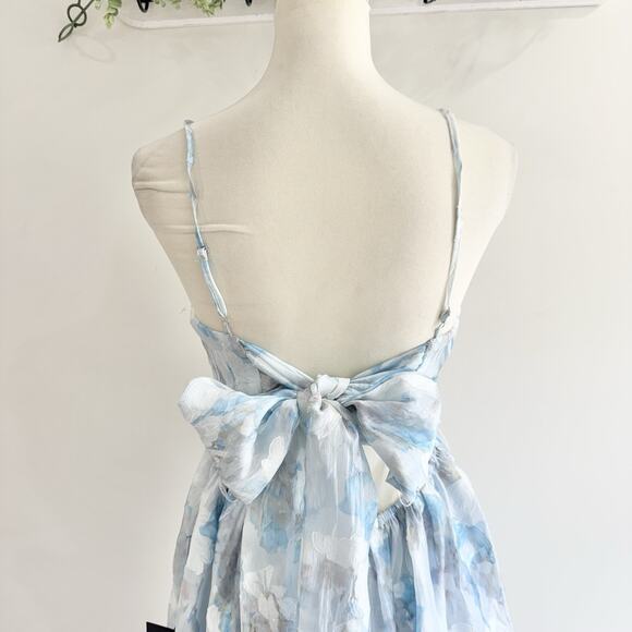 Lulus Delicate Charm Light Blue Floral Jacquard Organza Mini Dress New Medium - Picture 5 of 5